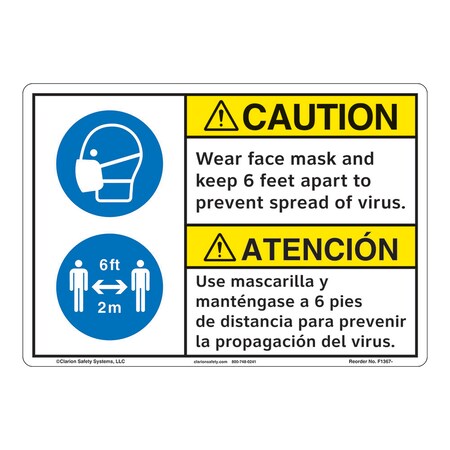 ANSI/ISO Compliant Caution/Wear Face Mask Safety Signs Outdoor Flexible Polyester (Z1) 14 X 10